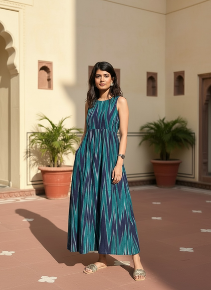 Ikat Cotton Midi Dress