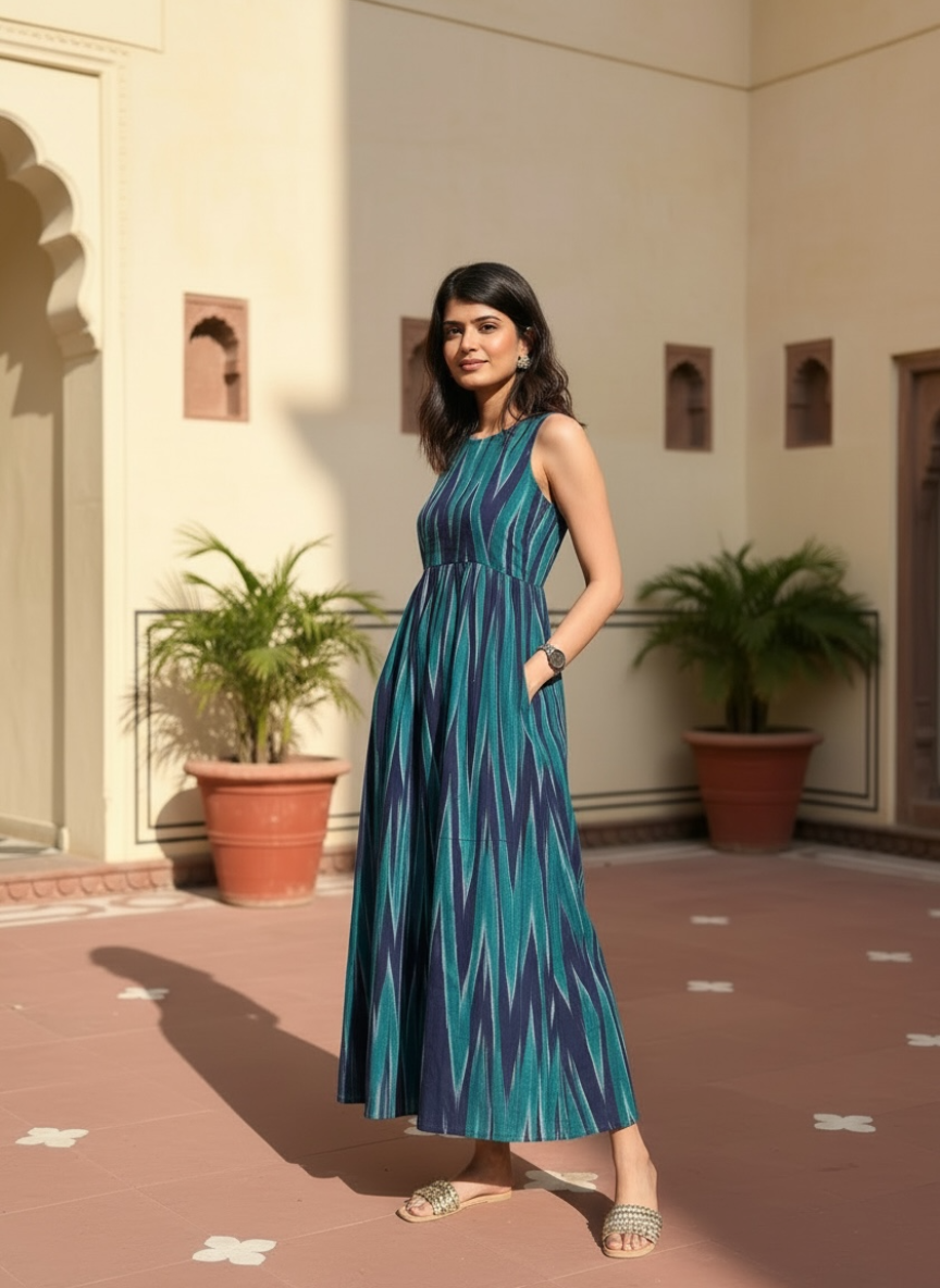 Ikat Cotton Midi Dress