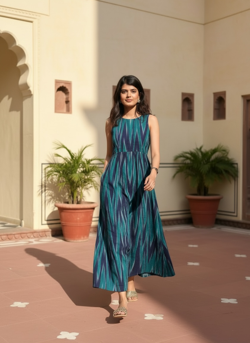 Ikat Cotton Midi Dress